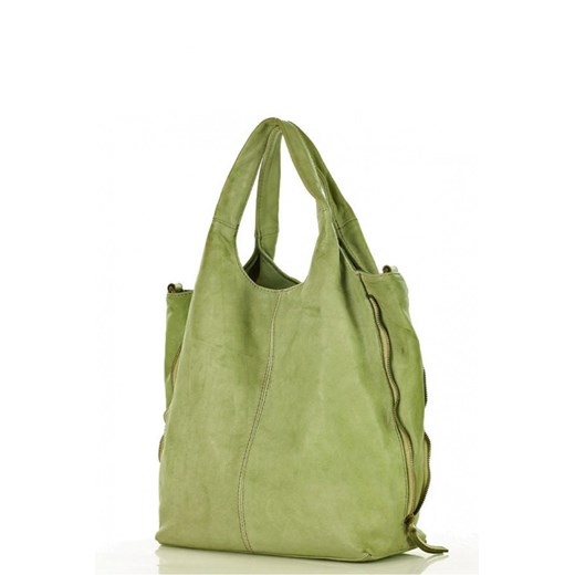 Pojemna torebka shopper bag z rozpinanymi bokami old pelle lavata Marco Mazzini V48G Green Pistacja