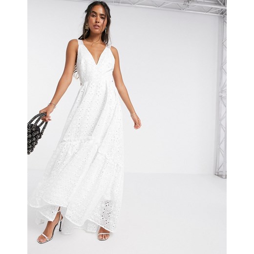 Sukienka biała Asos z odkrytymi ramionami 