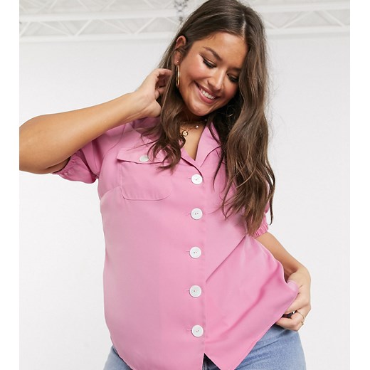 Fashion Union Plus – Koszula z bufiastymi rękawami i guzikami z przodu-Różowy