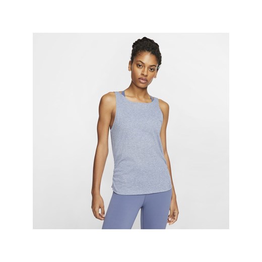Damska marszczona koszulka bez rękawów Nike Yoga - Niebieski Nike XL promocyjna cena Nike poland