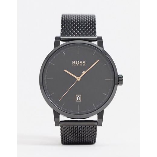 BOSS — Czarny zegarek na bransolecie siatkowej 1513810