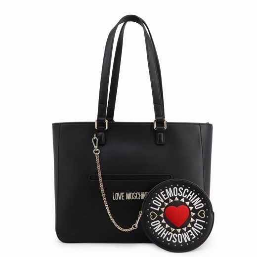 Shopper bag Love Moschino bez dodatków czarna ze skóry 