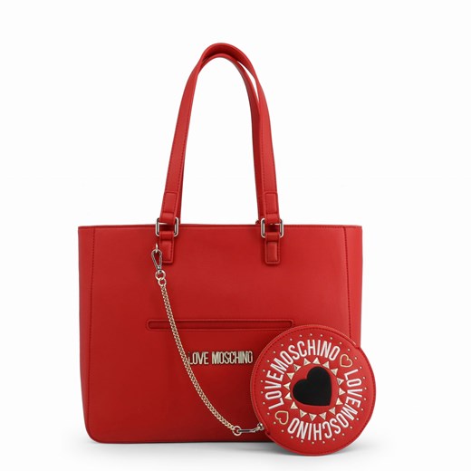 Shopper bag Love Moschino skórzana czerwona bez dodatków 
