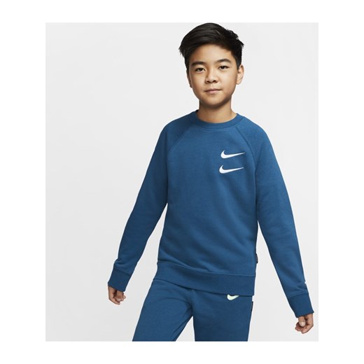 Dzianinowa bluza dla dużych dzieci (chłopców) Nike Sportswear Swoosh - Niebieski Nike M wyprzedaż Nike poland