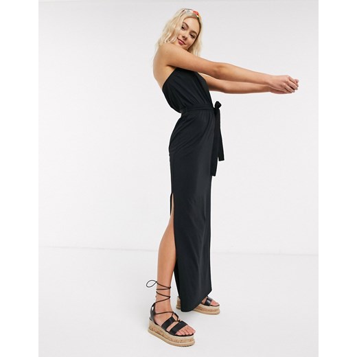 ASOS DESIGN – Czarna sukienka maxi z paskiem i dekoltem typu bandeau-Czarny Asos Asos Poland