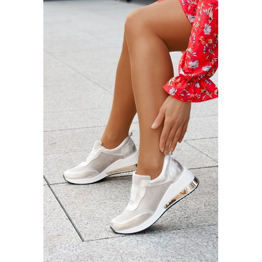 Buty sportowe damskie Saway sneakersy skórzane beżowe jesienne młodzieżowe płaskie 