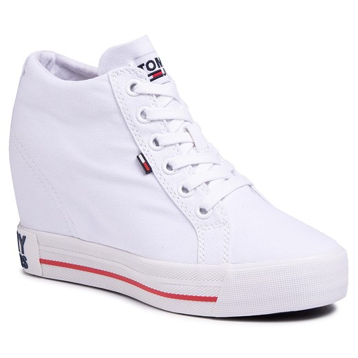 Sneakersy TOMMY JEANS - Wedge Casual Sneaker EN0EN00860 White YBS