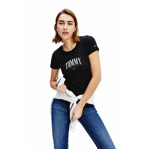 Tommy Jeans bluzka damska z okrągłym dekoltem młodzieżowa z napisami z krótkimi rękawami 