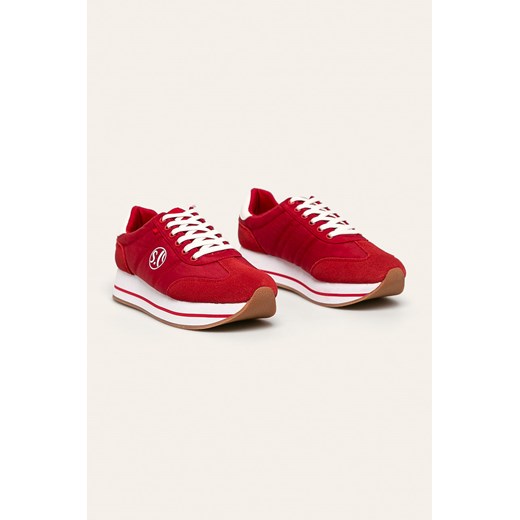 Sneakersy damskie S.Oliver sportowe czerwone na platformie z zamszu bez wzorów 