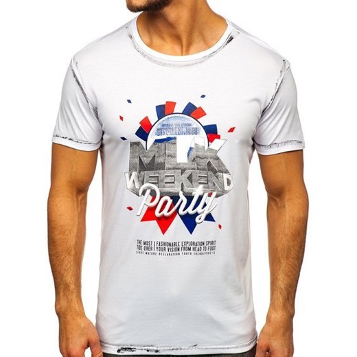 T-shirt męski z nadrukiem biały Denley s028
