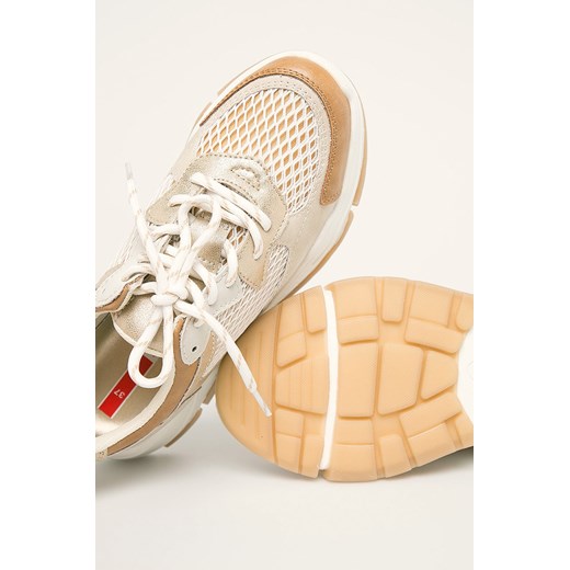 Beżowe buty sportowe damskie S.Oliver na platformie bez wzorów ze skóry ekologicznej 
