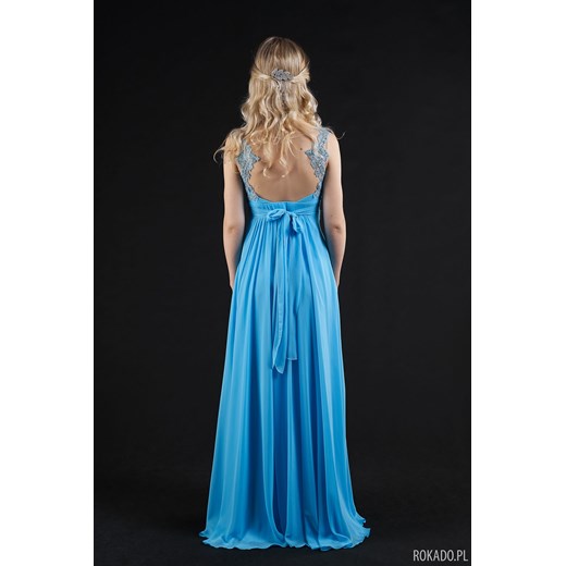 Sukienka Rokado niebieska z aplikacjami  na ramiączkach 