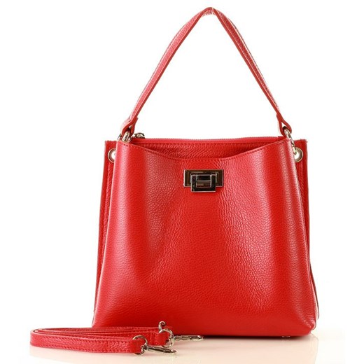Czerwona shopper bag Merg skórzana bez dodatków na ramię elegancka