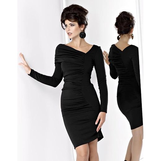 Elegancka sukienka Kartes z marszczeniami i drapowaniami, czarna 5771 