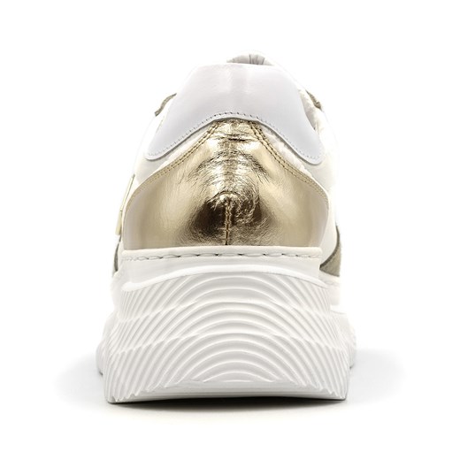 Sportowe białe sneakersy typu chunky ze skórzanymi beżowymi elementami na przodzie 256A Neścior  39 okazja NESCIOR 
