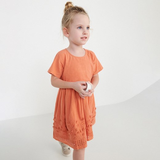 Reserved - Bawełniana sukienka z haftem - Pomarańczowy Reserved  104 