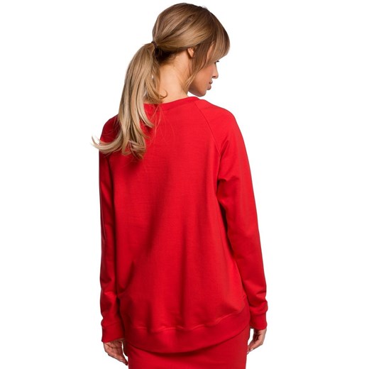 Czerwona bluzka damska Merg z długimi rękawami z okrągłym dekoltem 