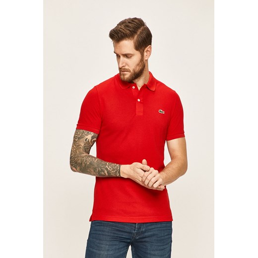 T-shirt męski Lacoste czerwony bawełniany z krótkim rękawem 