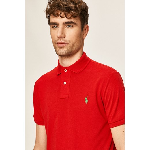 T-shirt męski czerwony Polo Ralph Lauren z poliestru 