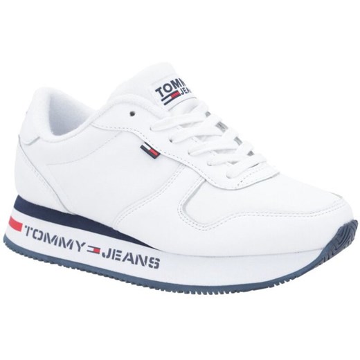 Buty sportowe damskie białe Tommy Jeans ze skóry bez wzorów sznurowane 