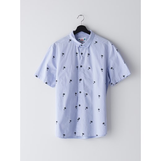Koszula męska Cropp niebieska z krótkim rękawem w abstrakcyjne wzory 
