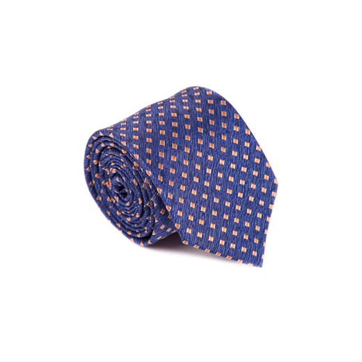Krawat niebieski z pomarańczowym wzorem