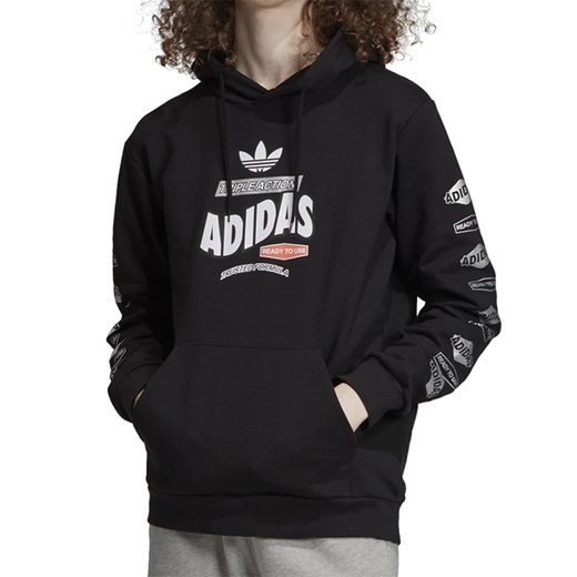 Bluza męska czarna Adidas z napisami z bawełny w stylu młodzieżowym 