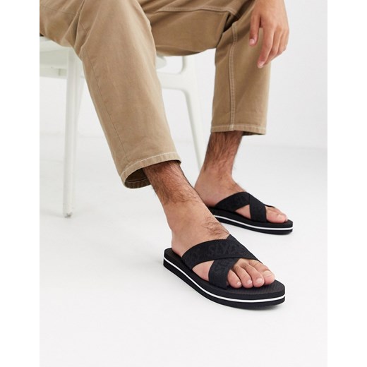 Slydes – Czarne męskie sandały na grubej podeszwie-Czarny