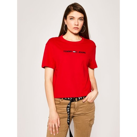 Bluzka damska czerwona Tommy Jeans z okrągłym dekoltem 