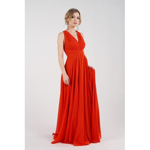 Sukienka Rokado maxi czerwona na wesele na ramiączkach 