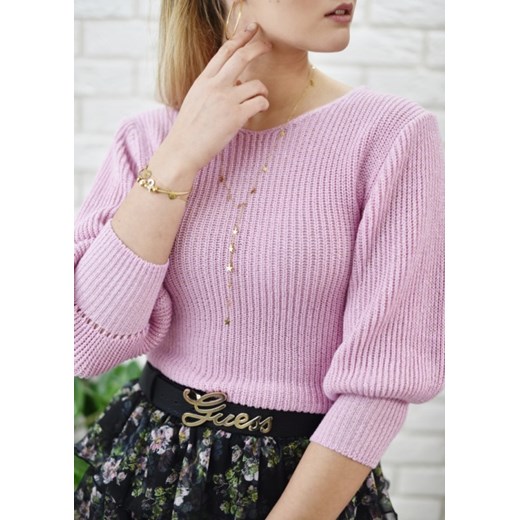 Sweter ze złotą nitką różowy