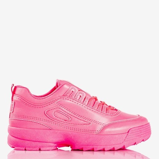 Różowe buty sportowe damskie Royalfashion.pl bez wzorów sznurowane 