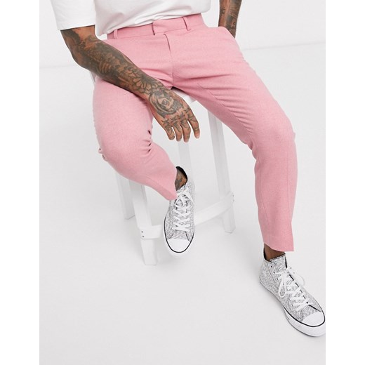 ASOS DESIGN – Różowe eleganckie spodnie o obcisłym kroju z boczną regulacją uszyte z diagonalu z wełną-Różowy