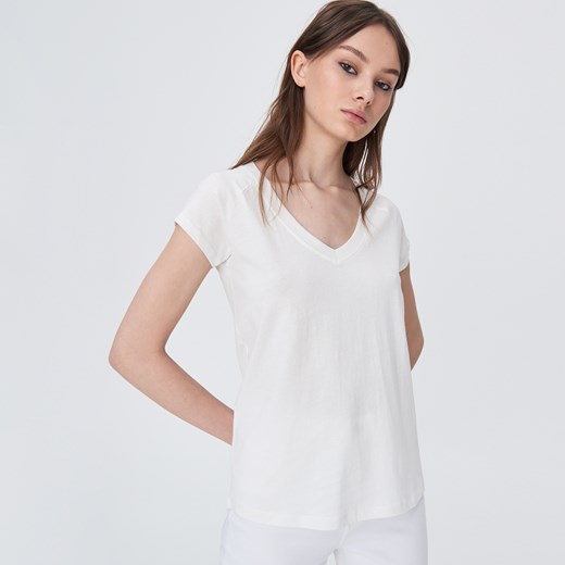 Sinsay bluzka damska biała na wiosnę bez wzorów z krótkim rękawem 