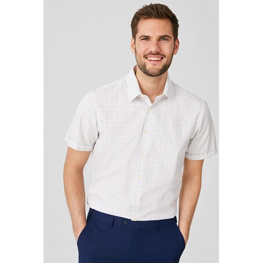 C&A Koszula biznesowa-Slim Fit-kołnierzyk kent-w kropki, Biały, Rozmiar: L