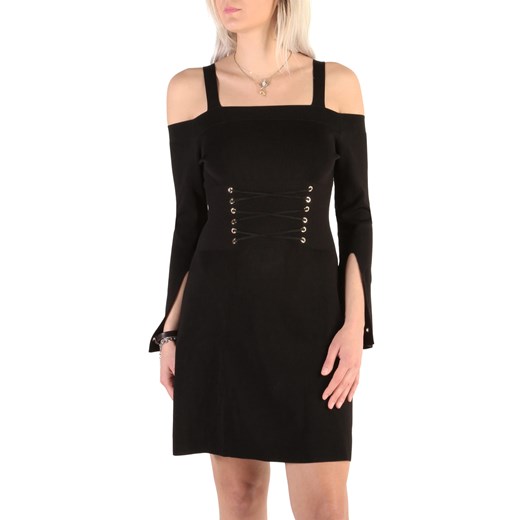 Sukienka czarna Guess z długim rękawem z odkrytymi ramionami z elastanu 
