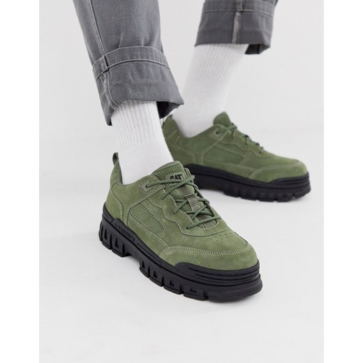 Caterpillar – Exalt – Zamszowe buty sportowe w kolorze khaki na grubej podeszwie-Zielony