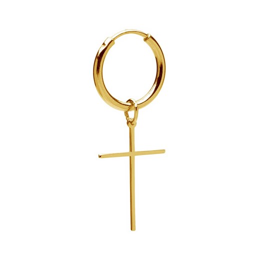 Męski lub damski srebrny kolczyk koło 1,7 cm z krzyżykiem 925 : Kolor pokrycia srebra - Pokrycie Żółtym 24K Złotem Giorre   