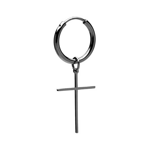 Męski lub damski srebrny kolczyk koło 1,7 cm z krzyżykiem 925 : Kolor pokrycia srebra - Pokrycie Czarnym Rodem  Giorre  