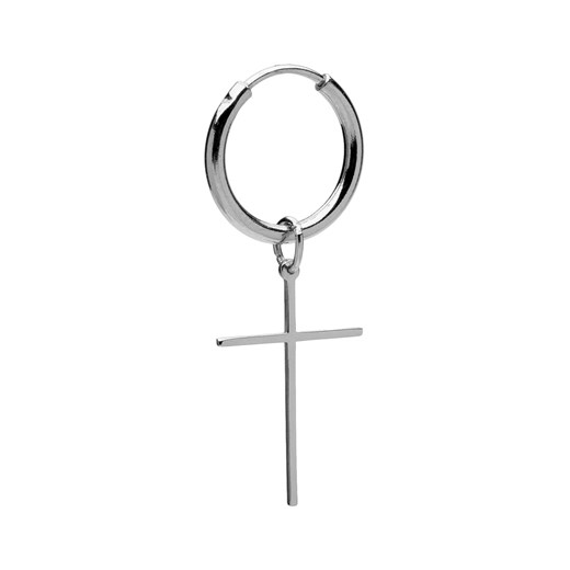 Męski lub damski srebrny kolczyk koło 1,7 cm z krzyżykiem 925 : Kolor pokrycia srebra - Pokrycie Jasnym Rodem  Giorre  