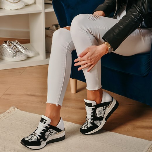Buty sportowe damskie Claudio Rosetti w stylu casual w młodzieżowym czarne sznurowane 