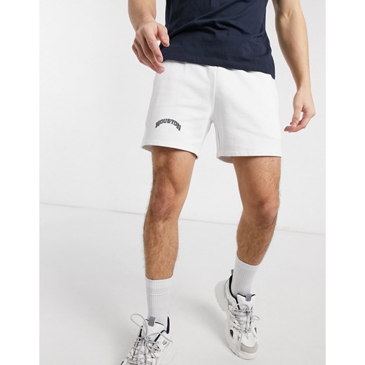 ASOS DESIGN – Białe dżersejowe szorty o dopasowanym kroju z napisem Houston-Biały