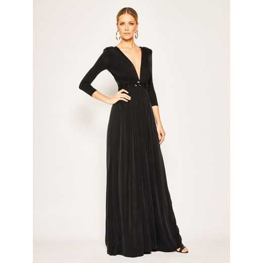 Sukienka czarna Elisabetta Franchi na bal maxi elegancka z długim rękawem 