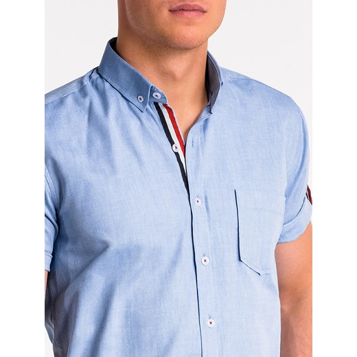 Ombre koszula męska z krótkim rękawem niebieska z kołnierzykiem button down casual 
