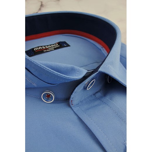 Koszula Męska Massaro gładka  niebieska z długim rękawem w kroju SLIM FIT A607 Massaro  XL wyprzedaż swiat-koszul.pl 