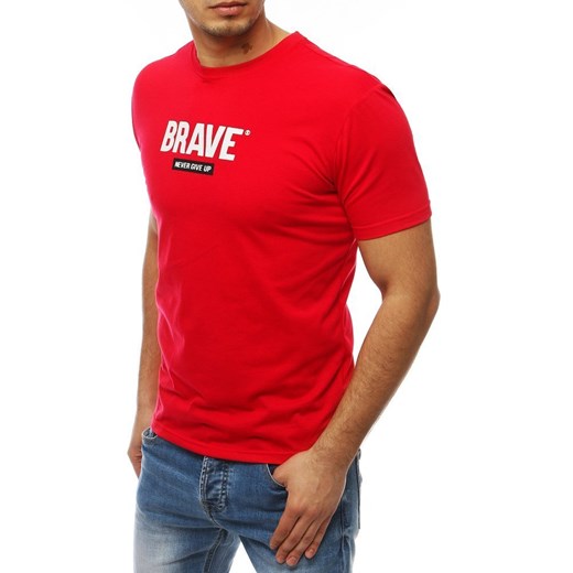 T-shirt męski czerwony Dstreet bawełniany z krótkim rękawem 