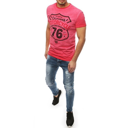 T-shirt męski Dstreet różowy z bawełny 