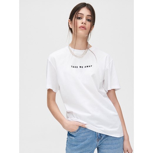 Cropp - Koszulka oversize z napisem - Biały Cropp  L 