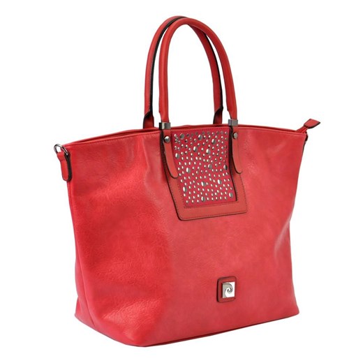 Shopper bag Pierre Cardin do ręki różowa ze zdobieniami mieszcząca a4 