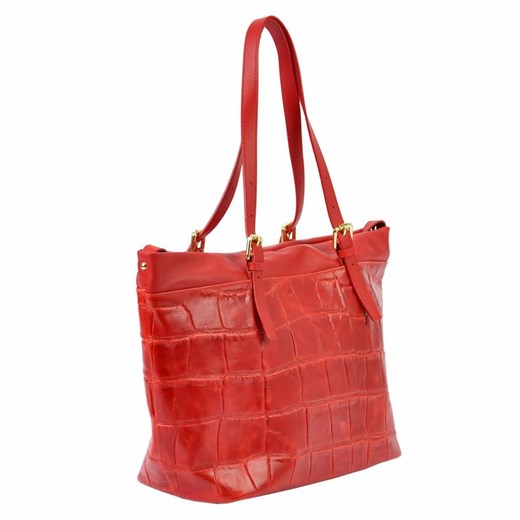 Shopper bag Patrizia Piu skórzana bez dodatków z tłoczeniem 